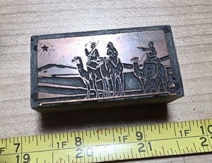 Vintage Letterpress Printing Block Religious Desert Scene Camels Wise Men?