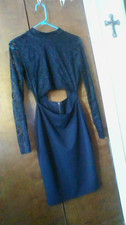SEXY OPEN CENTER BLACK LACE TOPPED DRESS! Revamped Size S 24 Waist BEAUTIFUL WOW