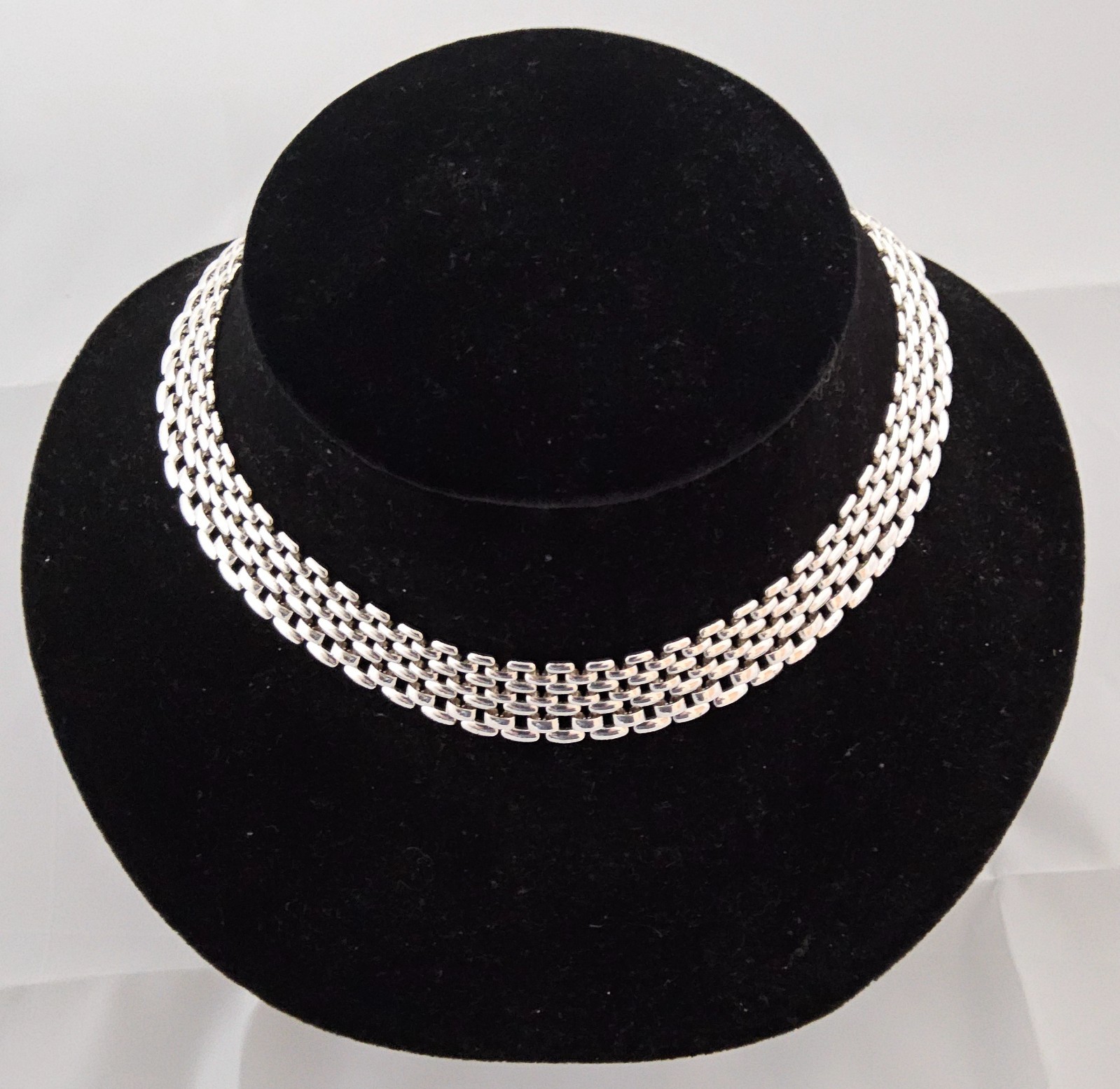 Vintage Silver Tone Checkered Patterned Choker Ne… - image 1