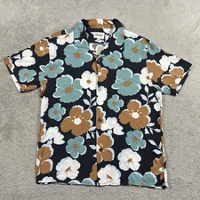 Rhythm Shirt Mens Small Camp Collar Floral Hawaiian Button Up Short Sleeve Rayon