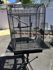 Large Black Metal Playtop Bird Cage for Parrot with Perches Stand. 5ft high
