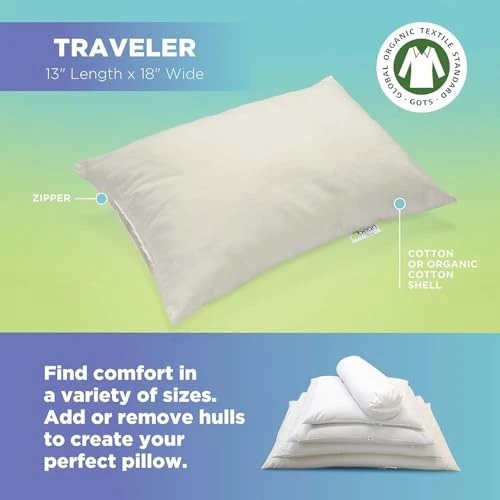  Almohada de cama de viaje de 13" x 18" para dormir - Relleno de mijo orgánico con orgánico  Foto 4 de 4