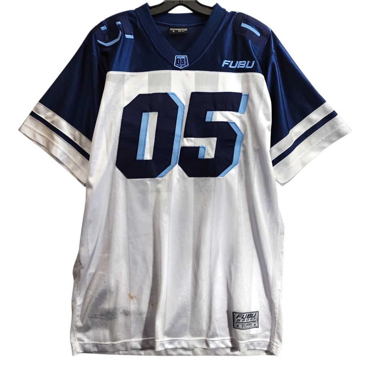 Vintage FUBU Jersey Mens Large White Blue Two Tone 05 ALL STARS