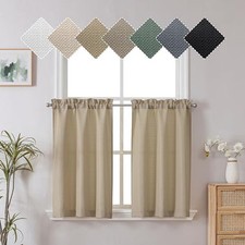 Camel Curtains 30 Inch Length, Faux Linen Textured Small Cafe Curtains, Light 