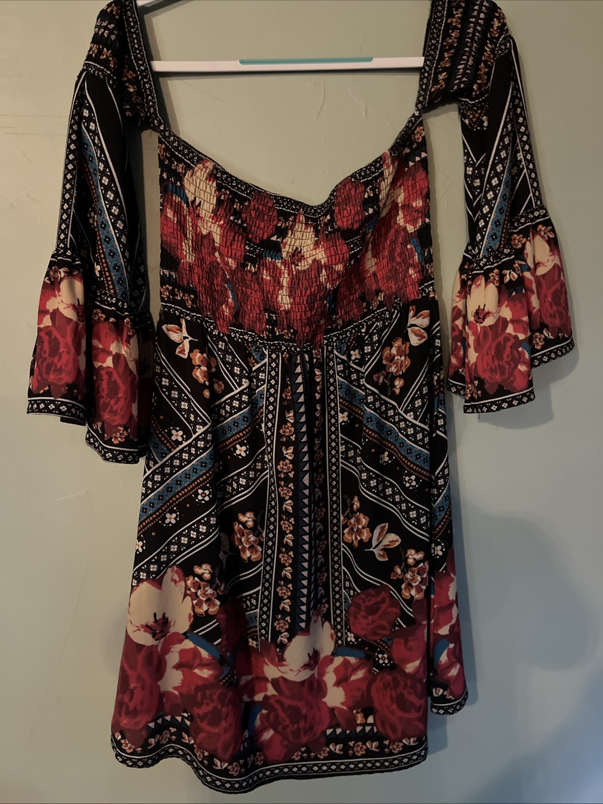 Flying Tomato off-shoulder Mid-Floral Dress Hippie Bohemian Size Large