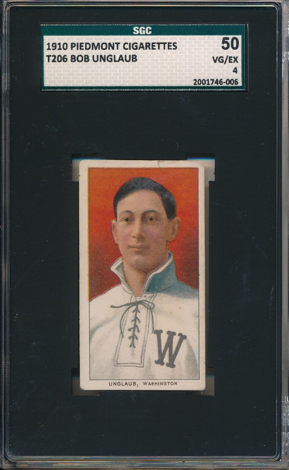 1910 T206 PIEDMONT 350 - BOB UNGLAUB - SGC 50 VG-EX 4 (SVSC) CENTERED!