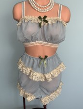 NEW Sheer Chiffon Lingerie Set 1X Bloomers Panties and Cami Top Frilly