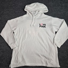 PINK Victoria's Secret Hoodie Womens Large White Love Pink Originals Pullover