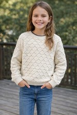 ZARA Girls Ivory Diamond Knit Pullover Sweater Crew Neck Size 11-12 Years