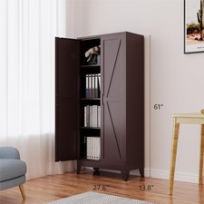 61" Metal Storage Cabinet 2 Barn Doors Garage Office Filing Tools w/3 Shelves