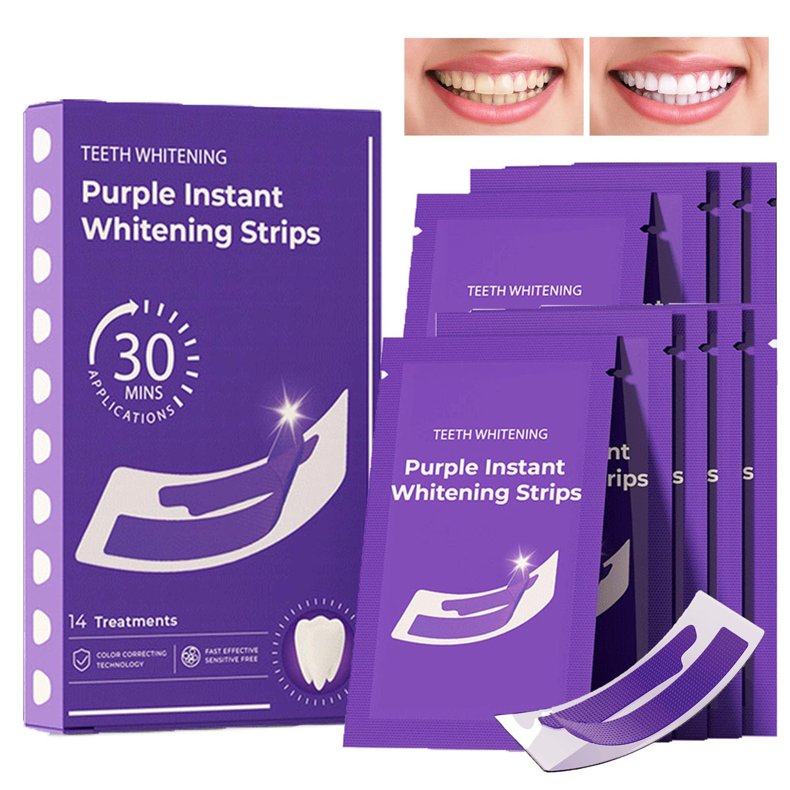 Purple Teeth Whitening Strips 14 Treatments Tooth Whitening Strip for Quickly