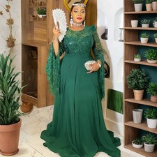 Ladies Plus Size African Dashiki Abaya Sequin Long Sleeve Maxi Wedding Dress