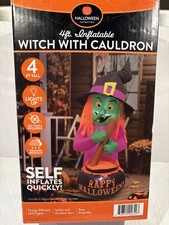 WITCH W/CAULDRON 4' LED HALLOWEEN INFLATABLE Self Inflates Weather Resistant NEW