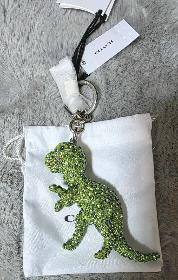 COACH バッタ型キーホルダー グリーン COACH LARGE CRYSTAL REXY GREEN Dinosaur CHARM Birthday NICKEL