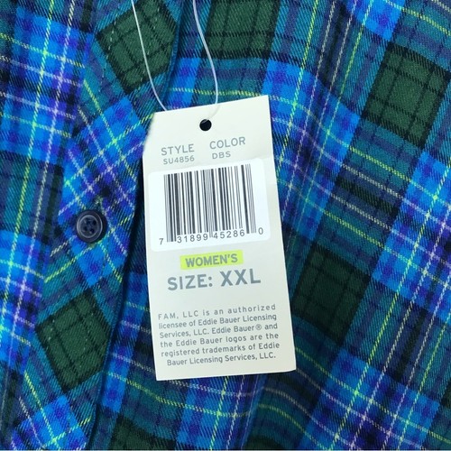 Eddie Bauer Blue Green Plaid Flannel Long Sleeve Button Down Shirt Women… - Picture 5 of 6