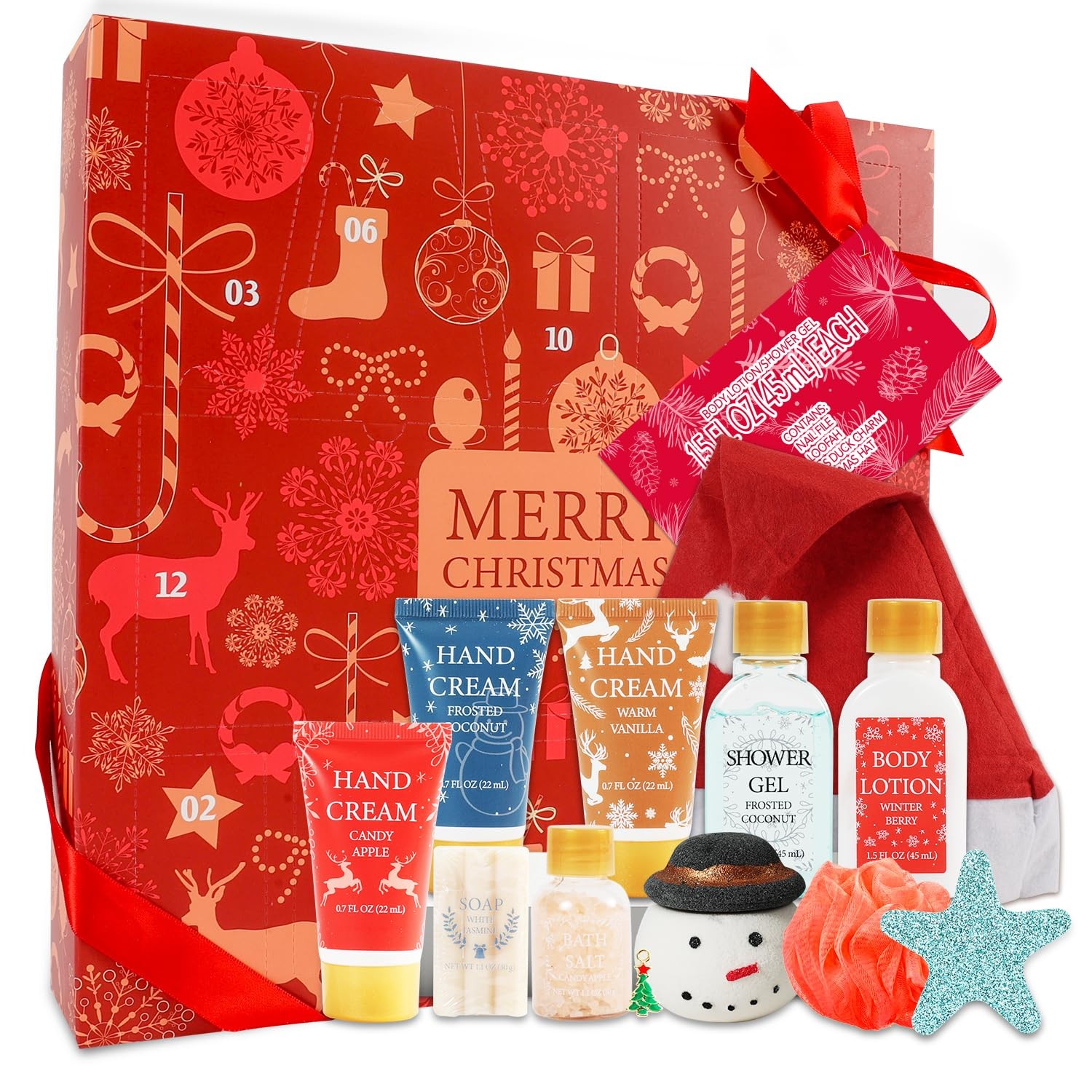Advent Calendar Holiday Gifts 2025, 12 Pcs Spa Gift Set for Women, Red