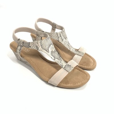 Alfani Vacanzaa Python Print Open Toe Wedge Sandals Size 7.5 Womens Beige Cream