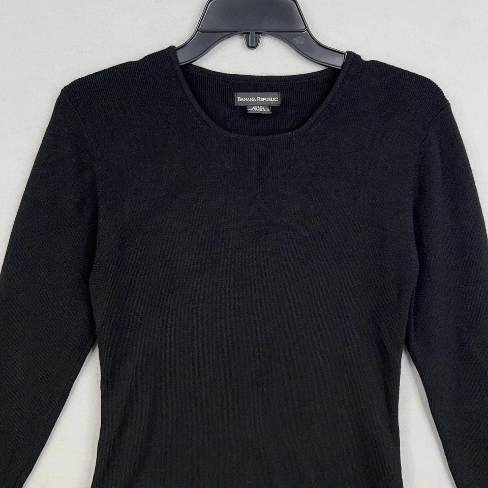 Vintage Banana Republic Dress Womens Medium Black Merino Wool Sweater Knit 90s - Image 2 of 4