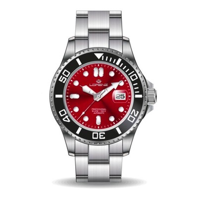 Armbanduhr LORENZ Herren Damen Scuba Automatisch Dater Stahl / Rot 26168EE