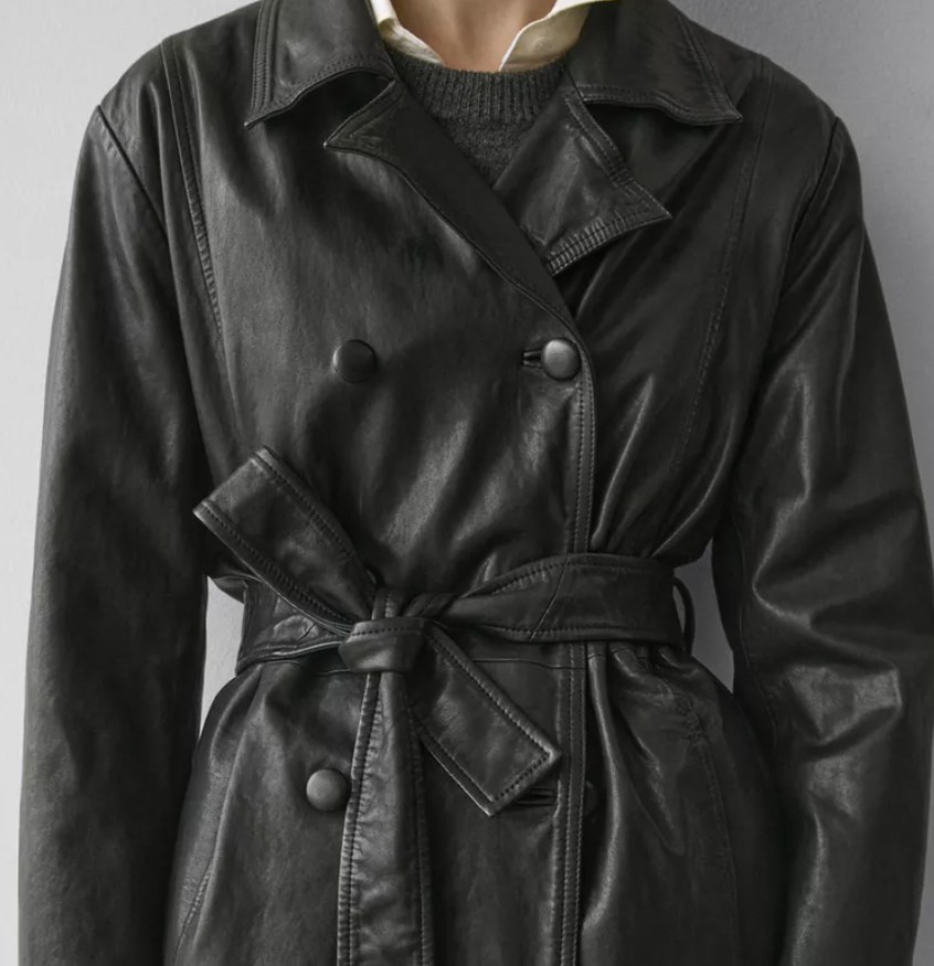 Massimo Dutti 100% leather black cropped jacket with buttons M