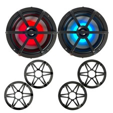 Enrock EM265RGB 6.5" 120W Marine LED Speakers w/Chrome Charcoal Grilles Pair