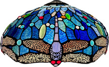 16" Blue Dragonfly Tiffany Stained Glass Lampshade for Table & Floor Lamps