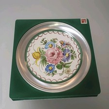 Ulmer Keramik Wandteller Handbemalt Zinn Rand Neu Original Verpackt 1950-1960