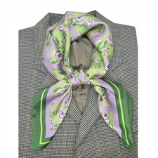 ✨Womens Green Purple Floral Geometric Square Scarf Silky Blend Foulard luxurious