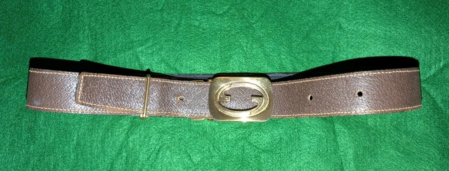 Ceinture Gucci dorée GG Italie années 70 vintage