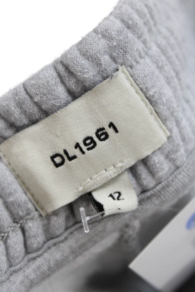 Pantalones deportivos DL1961 grises con cordón de algodón y tobillo recto talla 12 para niñas Foto 3 de 4