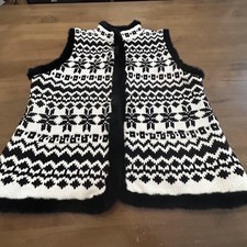 Talbots Sweater Vest Womens XLP Black White F...