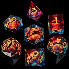 FugaCity DND Dice Set,Liquid Core Handmade Sharp Edge 7 Piece Resin Dice-Dungeon