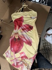 SHEIN Yellow Floral Satin Halter Bodycon Short Dress Size M Regular