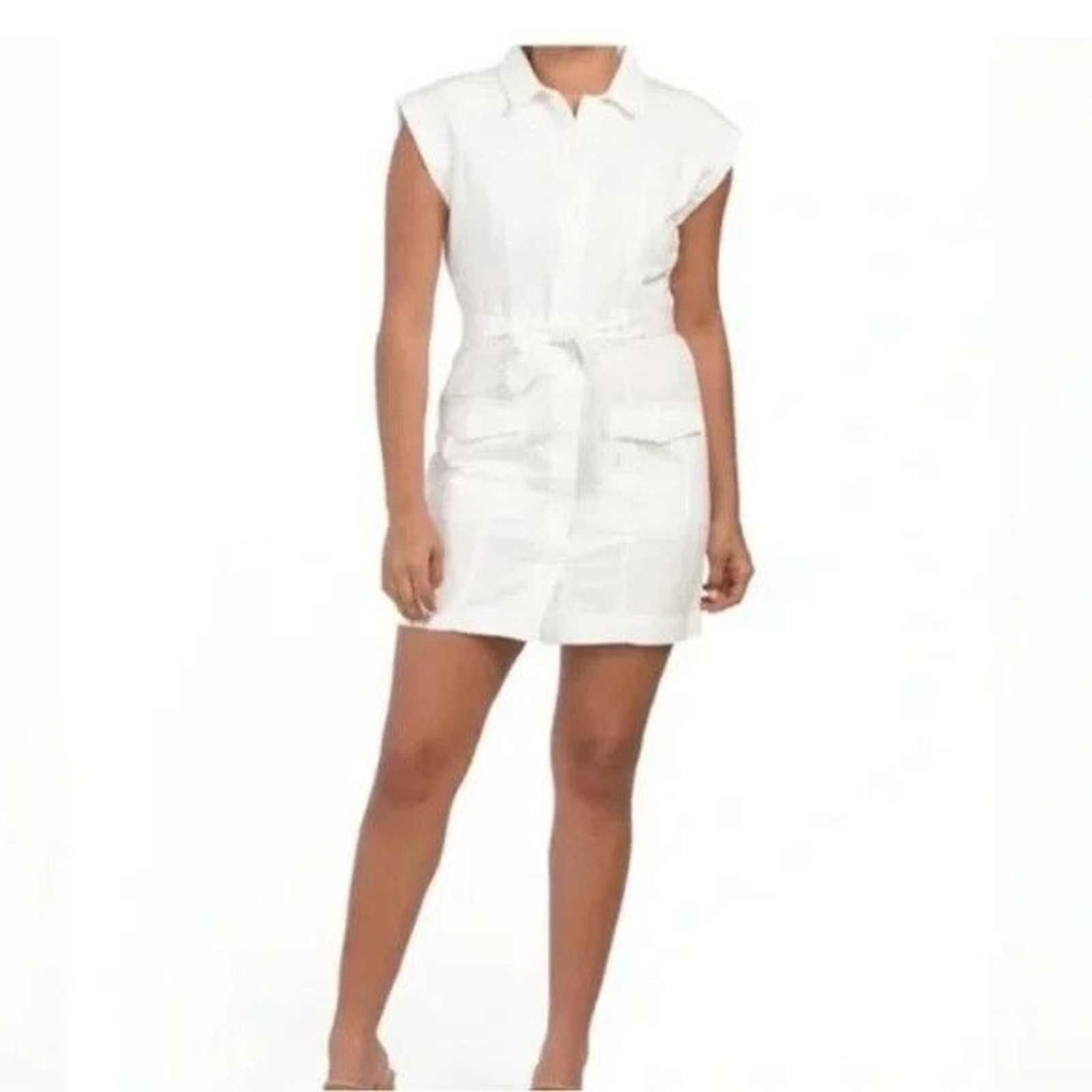 New Young Fabulous Broke Utility Shirt Mini Dress White Denim Size Medium