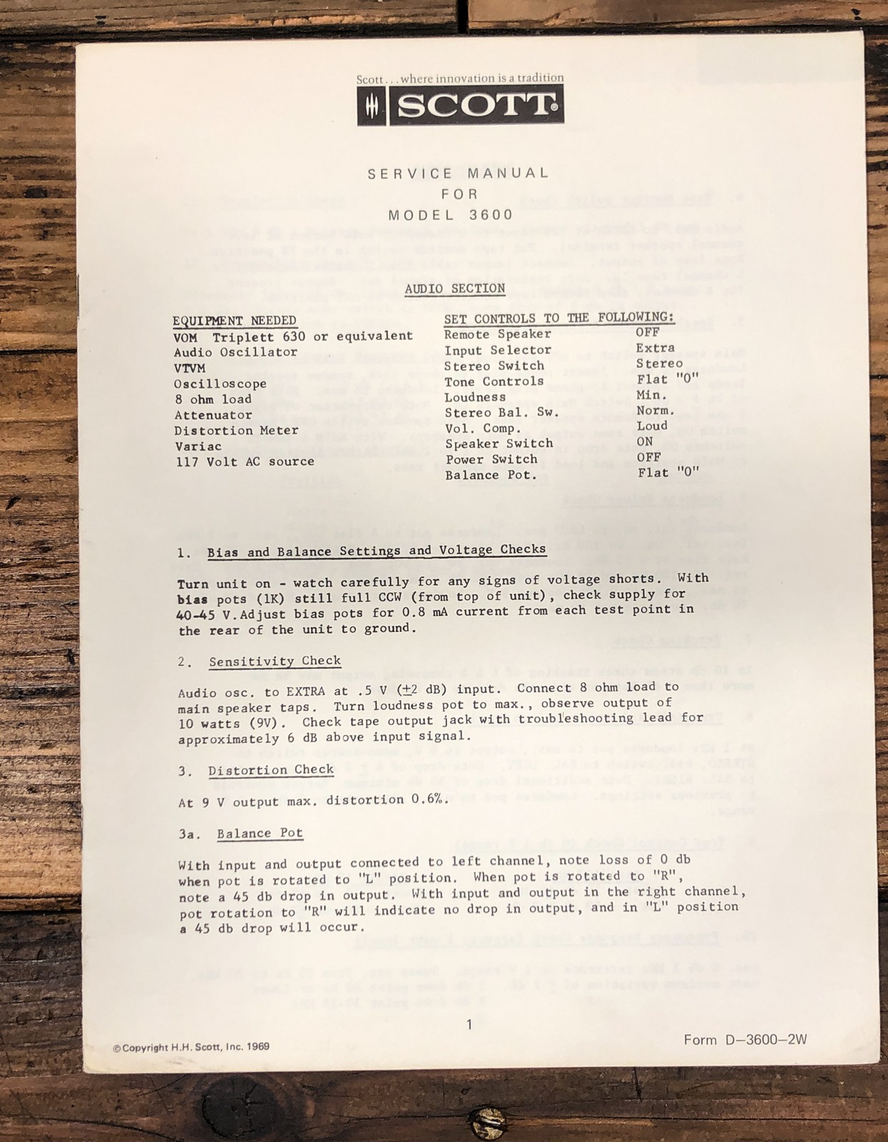 HH Scott Model 3600 Receiver Service Manual *Original*