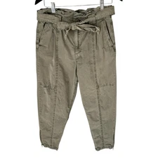 BLANK NYC Pants Womens 30 Green Paper Bag Cinch Waist High Rise Cropped