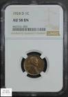 1924 D Lincoln Wheat Copper Cent 1C NGC AU 58 BN (Lustrous PQ++)