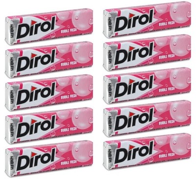 10 Pack Dirol Bubble Fresh Fruit Mint Sugar Free Teeth Whitening Chewing Gum