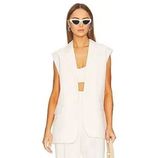 Milly Alba Sleeveless Notched Collar Lined Blazer Vest White 52AJ66-J NEW Size 4