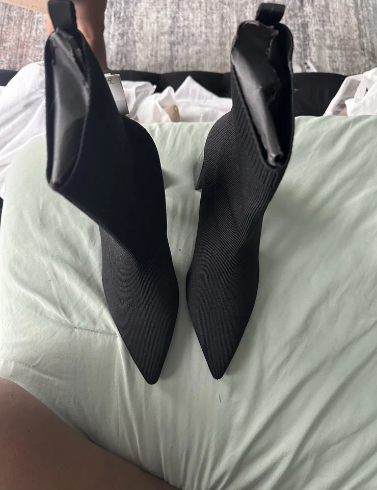 Zara Sock Heel Ankle Boot US Sz 42/ 11 Black Round Toe Casual Block Heel Women - Image 3 of 3