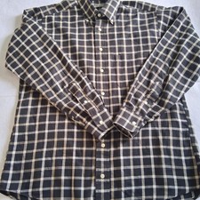 Burberry London Plaid Black Mens Shirt Size Medium 100 Cotton Made In USA