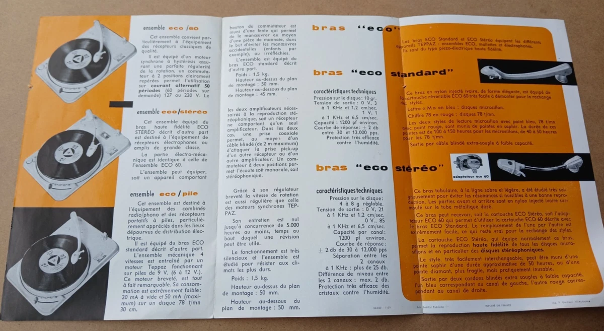 publicité information électrophone TEPPAZ ECO 60 stéréo tourne-disque vers 1960