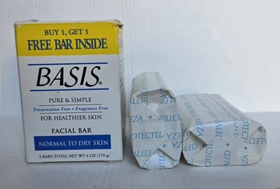 Basis Facial Bar Normal to Dry 2 Bars 6.0 Oz x2 Fragrance & Preservative Free