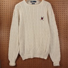 vtg 90s y2k RALPH LAUREN POLO Golf Crest cotton cable knit sweater LARGE tag