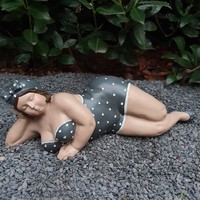 Badenixe Gartenfigur 39 Cm Schwarz Liegend – Mollige Maritime Nixe Figur