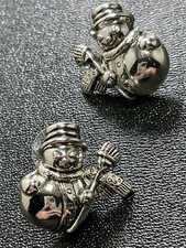 Vintage Frosty The Snowman Silver Tone Metal Earrings