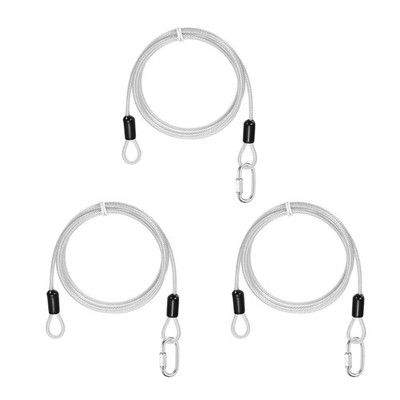 3Set 5/32'' Dia 4.9ft Security Steel Cable with Loops Clear + Quick Links