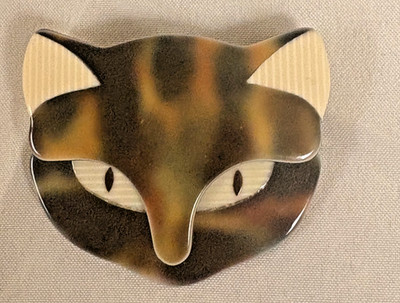 Vintage Lea Stein Attila Cat Brooch Paris Signed Great Color Gorgeous