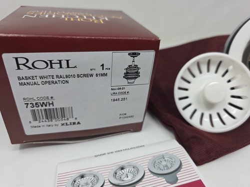 ROHL 735WH Basket White RaL9010 Screw 61mm Manual Operation Strainer #1945.251 - Picture 2 of 12