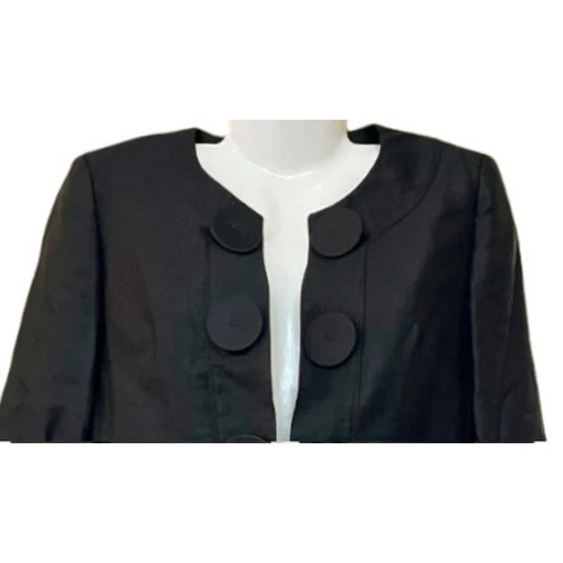 Etcetera Women's Black Designer Linen Blend Lined Blazer Oversized Buttons SZ 10 - Image 4 of 4